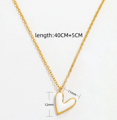 Heart White Enamel Pendant 18K Gold Plated Stainless Steel Necklace