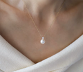 Glass Imitation Pearl Stud Zircon 18K Gold Plated Stainless Steel Necklace