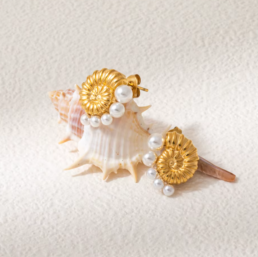 Gradient Pearl Stud Earring 18K Gold Plated Stainless Steel