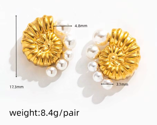 Gradient Pearl Stud Earring 18K Gold Plated Stainless Steel