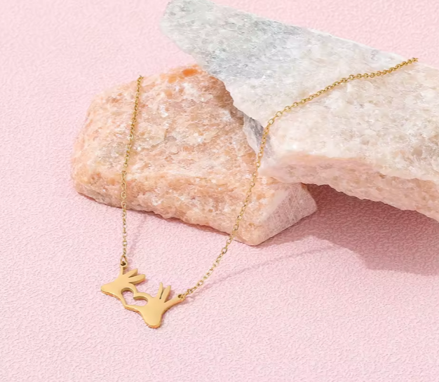 Cute Heart Gesture Pendant Necklace 18K Gold Plated Stainless Steel