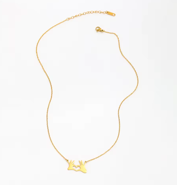 Cute Heart Gesture Pendant Necklace 18K Gold Plated Stainless Steel