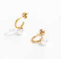 Pearl Mini C Hoop Earrings 18K Gold Plated Stainless Steel