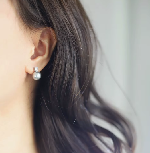 Glass Imitation Pearl Stud Zircon Earrings