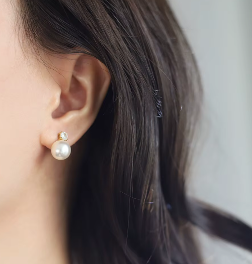 Glass Imitation Pearl Stud Zircon Earrings