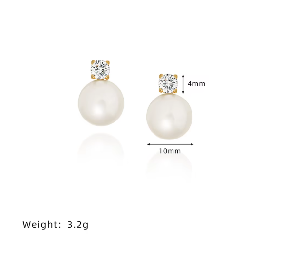 Glass Imitation Pearl Stud Zircon Earrings