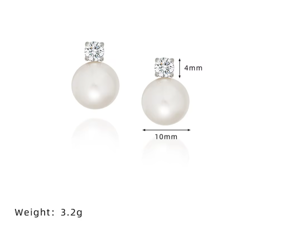 Glass Imitation Pearl Stud Zircon Earrings