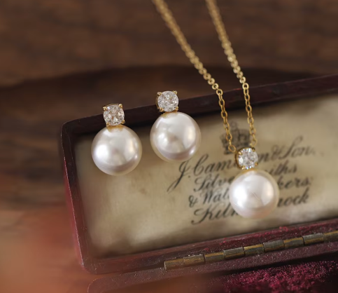 Glass Imitation Pearl Stud Zircon Earrings