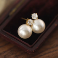 Glass Imitation Pearl Stud Zircon Earrings